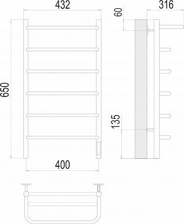 Полка П6 400х650 Электро (quick touch) Полотенцесушитель  TERMINUS Ульяновск - фото 3