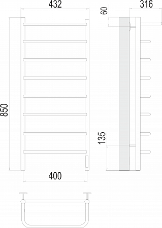 Полка П8 400х850 Электро (quick touch) Полотенцесушитель  TERMINUS Ульяновск - фото 3