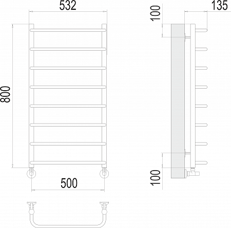 Стандарт П8 500х800  Полотенцесушитель  TERMINUS Ульяновск - фото 3