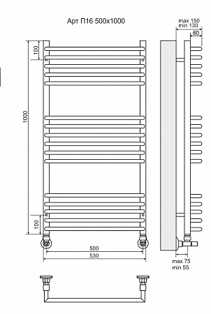 Арт П16 500х1000 Полотенцесушитель  TERMINUS Ульяновск - фото 3