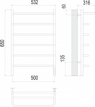 Полка П6 500х650 Электро (quick touch) Полотенцесушитель  TERMINUS Ульяновск - фото 3